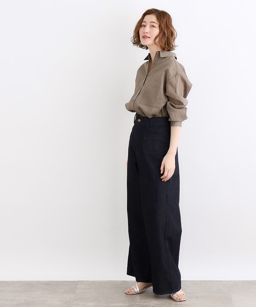 grove(グローブ)の「◆【接触冷感/マシンウォッシャブル】シアーオーバーシャツ(シャツ/ブラウス・レディース・オレンジ系/オフホワイト/ライトブルー/ブラウン系その他/ブラック・03/02/01/04/05)」の15枚目の写真