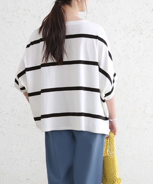Doux Belle(ドゥーベル)の「ボーダー半袖モモンガTシャツ(Tシャツ/カットソー・レディース・ブラック/ベージュ/グレー/オフホワイト・MEDIUM)」の8枚目の写真