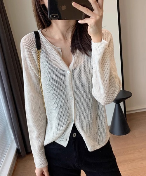 a lot of love(ア ロット オブ ラブ)の「畦編み シアーカーディガン(カーディガン/ボレロ・レディース・オフホワイト/グレー・FREE)」の2枚目の写真