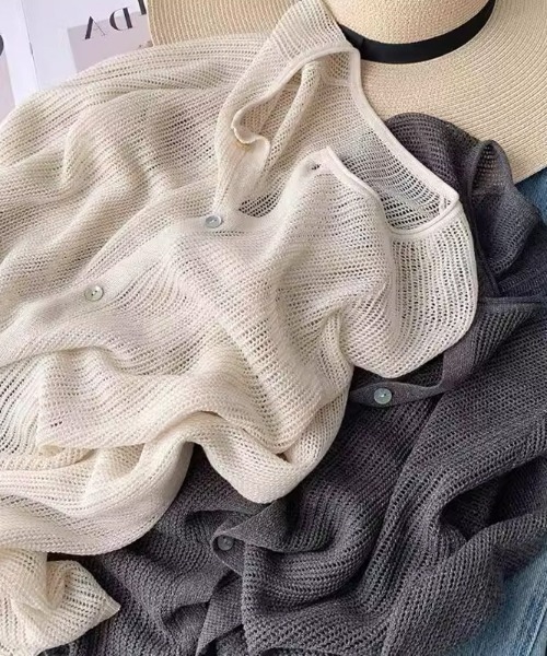 a lot of love(ア ロット オブ ラブ)の「畦編み シアーカーディガン(カーディガン/ボレロ・レディース・オフホワイト/グレー・FREE)」の8枚目の写真