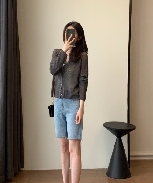 a lot of love(ア ロット オブ ラブ)の「畦編み シアーカーディガン(カーディガン/ボレロ・レディース・オフホワイト/グレー・FREE)」の7枚目の写真