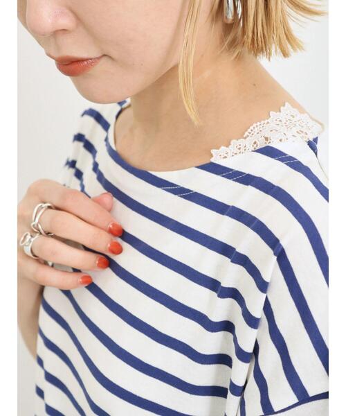 Samansa Mos2 blue（サマンサモスモスブルー）の「肩レースタンク（Tシャツ/カットソー・レディース・オフホワイト/ブラック・F）」の10枚目の写真
