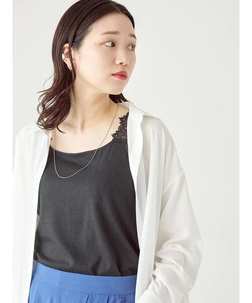 Samansa Mos2 blue（サマンサモスモスブルー）の「肩レースタンク（Tシャツ/カットソー・レディース・オフホワイト/ブラック・F）」の15枚目の写真