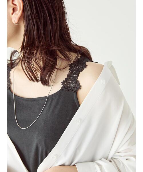 Samansa Mos2 blue（サマンサモスモスブルー）の「肩レースタンク（Tシャツ/カットソー・レディース・オフホワイト/ブラック・F）」の5枚目の写真