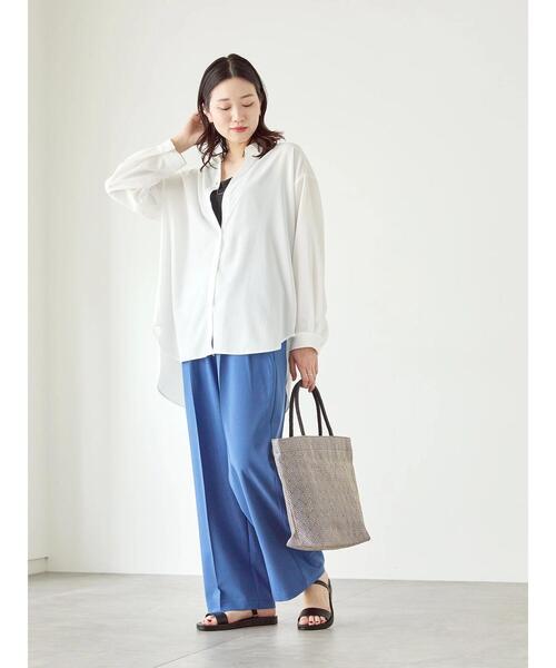 Samansa Mos2 blue（サマンサモスモスブルー）の「肩レースタンク（Tシャツ/カットソー・レディース・オフホワイト/ブラック・F）」の7枚目の写真