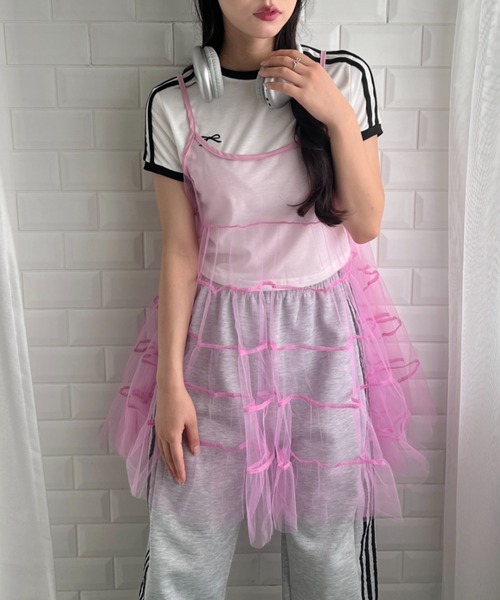 SOLLON.（ソルロン）の「ボリュームティアードシアーキャミワンピース（ワンピース・レディース・ピンク/ホワイト/ブラック/アイボリー・FREE）」の9枚目の写真