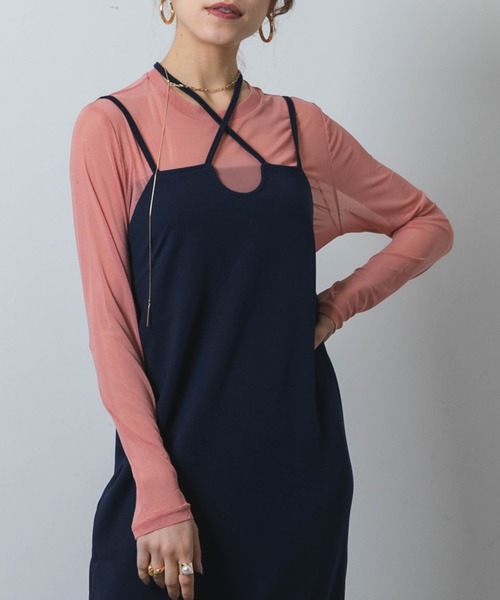 Jeudi(ジュディ)の「カラーシアーメッシュトップス(Tシャツ/カットソー・レディース・ブラック/パープル/ピンク/アイボリー/ブルー/グリーン・FREE)」の1枚目の写真