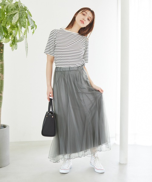 ROPE' PICNIC（ロペピクニック）の「マーメイドチュールスカート（スカート・レディース・チャコールグレー/ベージュ系その他2/キナリ・38）」の4枚目の写真