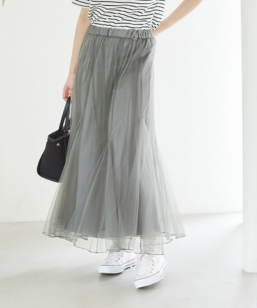 ROPE' PICNIC（ロペピクニック）の「マーメイドチュールスカート（スカート・レディース・チャコールグレー/ベージュ系その他2/キナリ・38）」の7枚目の写真