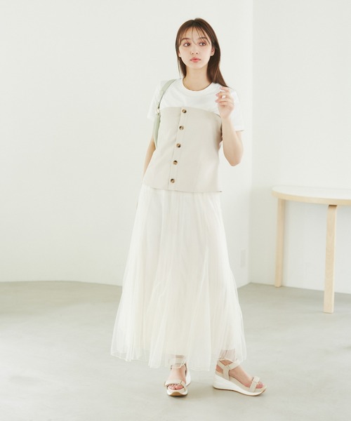 ROPE' PICNIC（ロペピクニック）の「マーメイドチュールスカート（スカート・レディース・チャコールグレー/ベージュ系その他2/キナリ・38）」の9枚目の写真