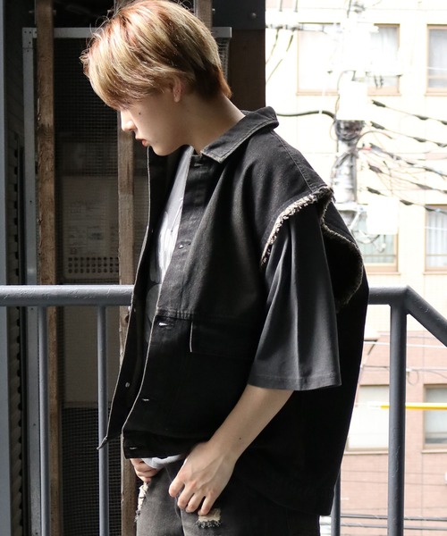【セール】denim fringe overdye vest/デニム フリンジ オーバーダイ ベスト(ベスト)|Starting Over(スターティングオーバー)