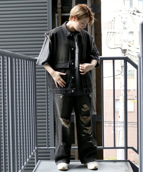 Starting Over(スターティングオーバー)の「denim fringe overdye vest/デニム フリンジ オーバーダイ ベスト(ベスト・メンズ・ブルー/ブラック・XL/L/M)」の10枚目の写真