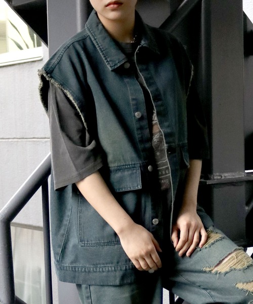Starting Over(スターティングオーバー)の「denim fringe overdye vest/デニム フリンジ オーバーダイ ベスト(ベスト・メンズ・ブルー/ブラック・XL/L/M)」の16枚目の写真