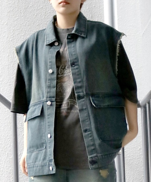 Starting Over(スターティングオーバー)の「denim fringe overdye vest/デニム フリンジ オーバーダイ ベスト(ベスト・メンズ・ブルー/ブラック・XL/L/M)」の17枚目の写真