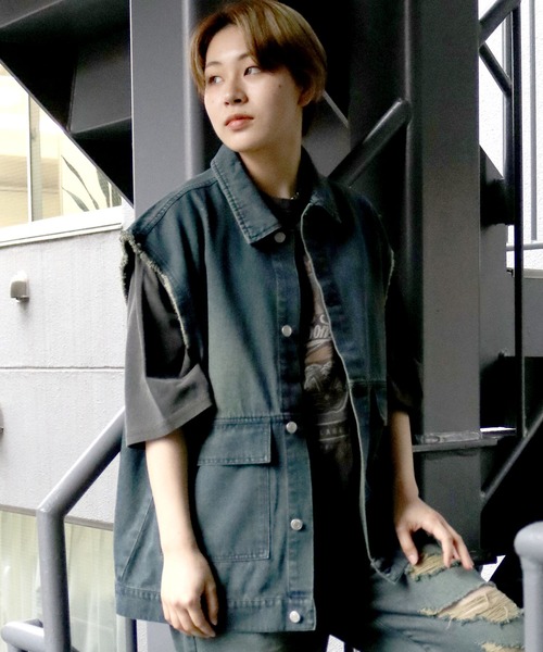 Starting Over(スターティングオーバー)の「denim fringe overdye vest/デニム フリンジ オーバーダイ ベスト(ベスト・メンズ・ブルー/ブラック・XL/L/M)」の18枚目の写真