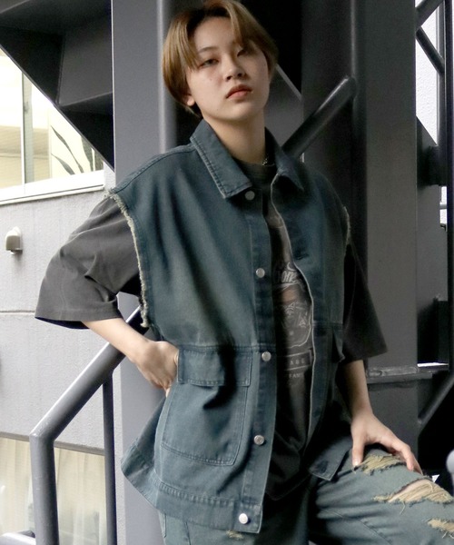 Starting Over(スターティングオーバー)の「denim fringe overdye vest/デニム フリンジ オーバーダイ ベスト(ベスト・メンズ・ブルー/ブラック・XL/L/M)」の20枚目の写真