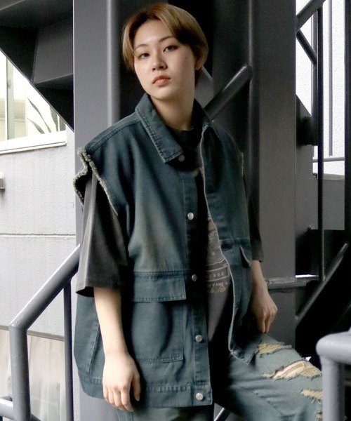 Starting Over(スターティングオーバー)の「denim fringe overdye vest/デニム フリンジ オーバーダイ ベスト(ベスト・メンズ・ブルー/ブラック・XL/L/M)」の21枚目の写真
