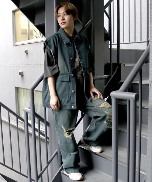 Starting Over(スターティングオーバー)の「denim fringe overdye vest/デニム フリンジ オーバーダイ ベスト(ベスト・メンズ・ブルー/ブラック・XL/L/M)」の22枚目の写真