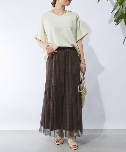 un dix cors（アンディコール）の「チェックチュールスカート（スカート・レディース・ネイビー/ブラウン・FREE）」の18枚目の写真