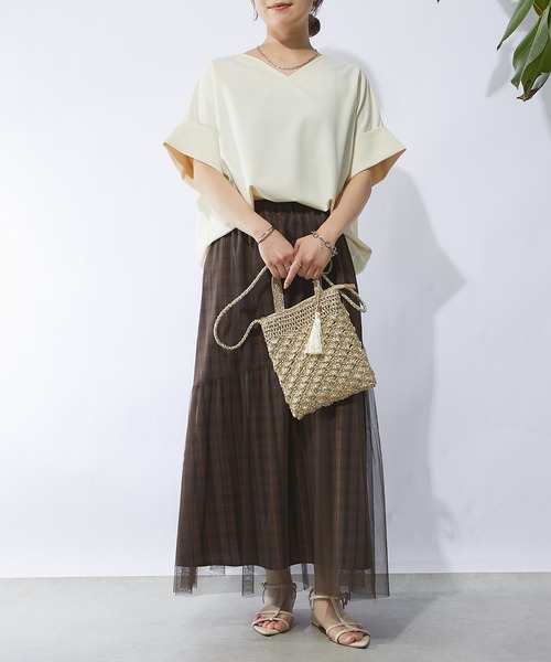 un dix cors（アンディコール）の「チェックチュールスカート（スカート・レディース・ネイビー/ブラウン・FREE）」の21枚目の写真