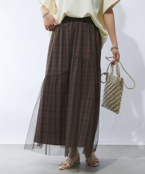 un dix cors（アンディコール）の「チェックチュールスカート（スカート・レディース・ネイビー/ブラウン・FREE）」の22枚目の写真