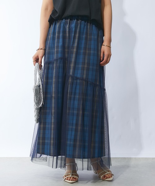 un dix cors（アンディコール）の「チェックチュールスカート（スカート・レディース・ネイビー/ブラウン・FREE）」の7枚目の写真