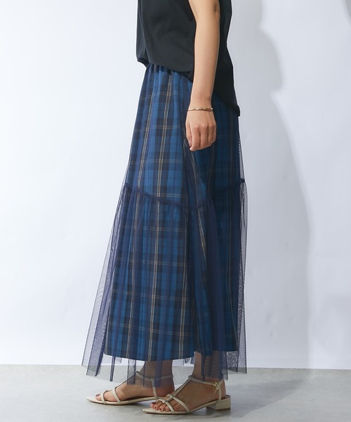 un dix cors（アンディコール）の「チェックチュールスカート（スカート・レディース・ネイビー/ブラウン・FREE）」の9枚目の写真