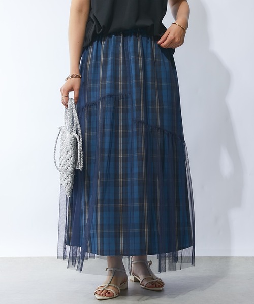 un dix cors（アンディコール）の「チェックチュールスカート（スカート・レディース・ネイビー/ブラウン・FREE）」の11枚目の写真