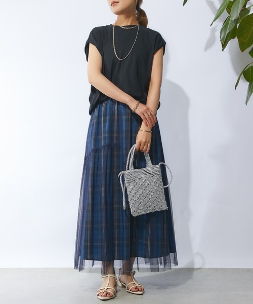 un dix cors（アンディコール）の「チェックチュールスカート（スカート・レディース・ネイビー/ブラウン・FREE）」の6枚目の写真