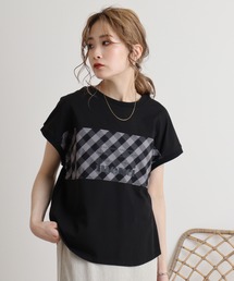 Eglantine チェック切替 ロゴプリントカットソー