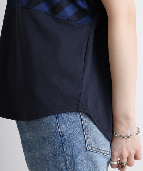 EGLANTINE(エグランティーヌ)の「Eglantine チェック切替 ロゴプリントカットソー(Tシャツ/カットソー・レディース・ブラック/ネイビー・40)」の3枚目の写真
