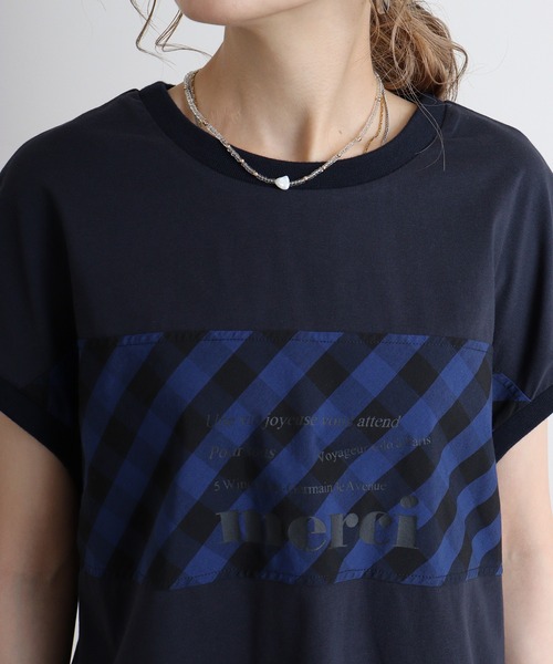 tシャツ Eglantine チェック切替　ロゴプリントカットソー レディース EGLANTINE tシャツ Eglantine チェック切替 ロゴプリント