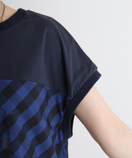 EGLANTINE(エグランティーヌ)の「Eglantine チェック切替 ロゴプリントカットソー(Tシャツ/カットソー・レディース・ブラック/ネイビー・40)」の19枚目の写真