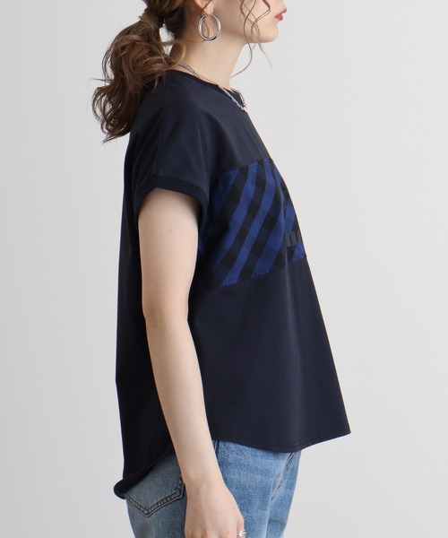 tシャツ Eglantine チェック切替　ロゴプリントカットソー レディース EGLANTINE tシャツ Eglantine チェック切替 ロゴプリント