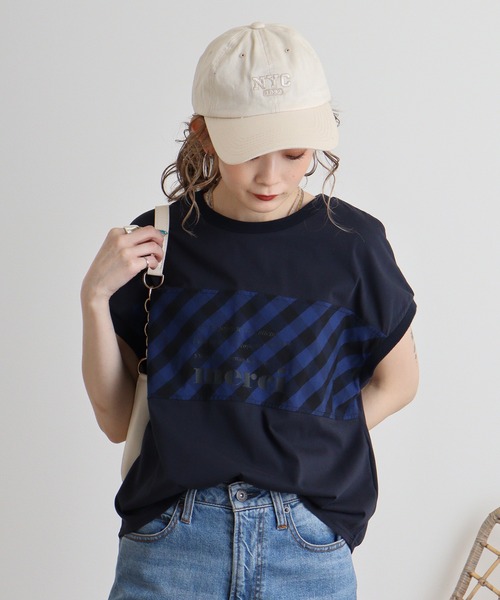 EGLANTINE(エグランティーヌ)の「Eglantine チェック切替 ロゴプリントカットソー(Tシャツ/カットソー・レディース・ブラック/ネイビー・40)」の9枚目の写真