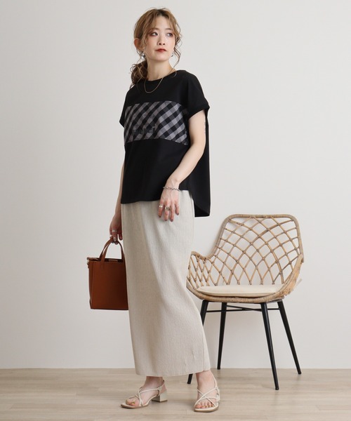 セール】Eglantine チェック切替 ロゴプリントカットソー（T