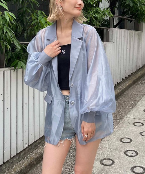 SPIRALGIRL（スパイラルガール）の「シアーテーラーオーバージャケット（テーラードジャケット・レディース・ブルー/ブラック・FREE）」の2枚目の写真