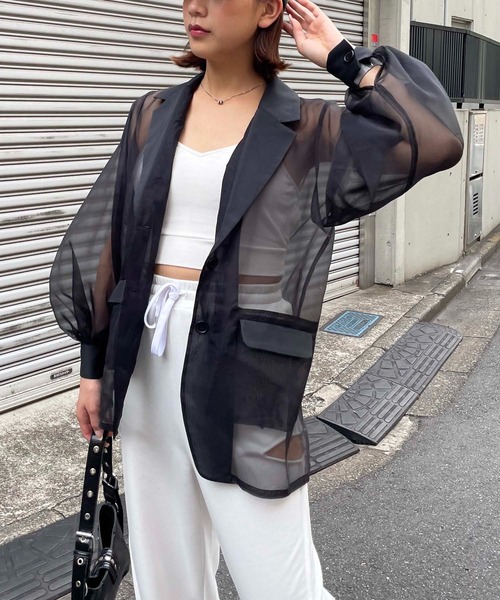 SPIRALGIRL（スパイラルガール）の「シアーテーラーオーバージャケット（テーラードジャケット・レディース・ブルー/ブラック・FREE）」の8枚目の写真