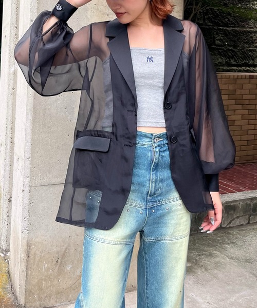 SPIRALGIRL（スパイラルガール）の「シアーテーラーオーバージャケット（テーラードジャケット・レディース・ブルー/ブラック・FREE）」の7枚目の写真