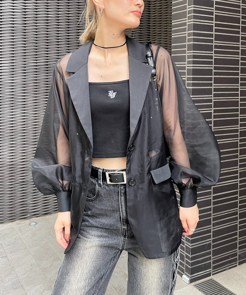 SPIRALGIRL（スパイラルガール）の「シアーテーラーオーバージャケット（テーラードジャケット・レディース・ブルー/ブラック・FREE）」の3枚目の写真