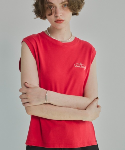 Unitage(ユニテージ)の「フロッキープリントノースリTEE(Tシャツ/カットソー・レディース・ダークブラウン/ホワイト/レッド・FREE)」の1枚目の写真