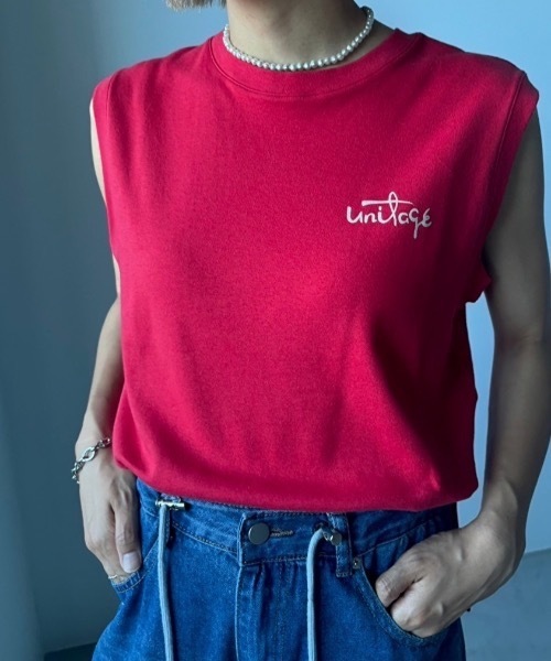 Unitage(ユニテージ)の「フロッキープリントノースリTEE(Tシャツ/カットソー・レディース・ダークブラウン/ホワイト/レッド・FREE)」の5枚目の写真