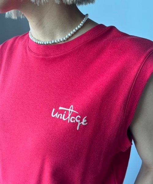 Unitage(ユニテージ)の「フロッキープリントノースリTEE(Tシャツ/カットソー・レディース・ダークブラウン/ホワイト/レッド・FREE)」の4枚目の写真