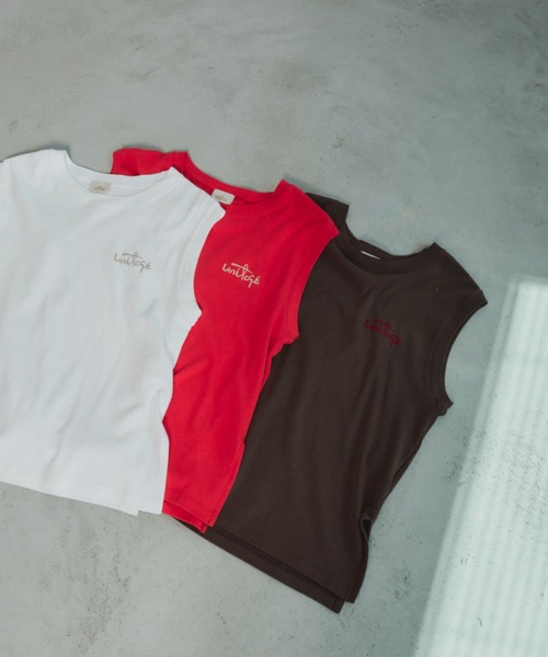 Unitage(ユニテージ)の「フロッキープリントノースリTEE(Tシャツ/カットソー・レディース・ダークブラウン/ホワイト/レッド・FREE)」の12枚目の写真
