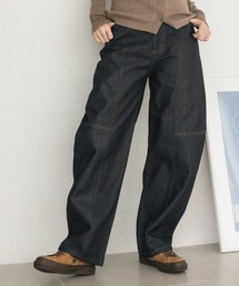 ≪セットアップ対応≫【S,Mサイズ展開あり】センターシームデニムカーブパンツ / デニムパンツ ワイド インディゴ ブルー グレー