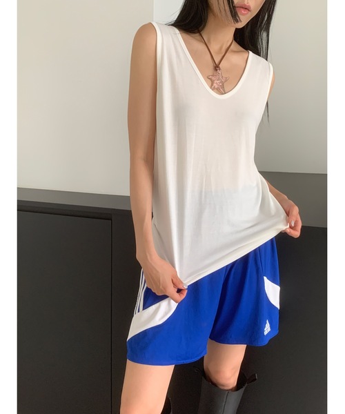 Didot.showroom(ディドット ショールーム)の「ピーチスキンモダールタンクトップ(タンクトップ・レディース・チャコール/グレー/アイボリー/ピンクベージュ・FREE)」の5枚目の写真