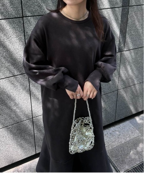 RANAN（ラナン）の「裏起毛ペプラムスウェットワンピース（ワンピース・レディース・ライトカーキ/チャコール/アイボリー/ブラック・M/L/LL）」の10枚目の写真
