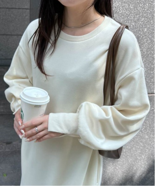 RANAN（ラナン）の「裏起毛ペプラムスウェットワンピース（ワンピース・レディース・ライトカーキ/チャコール/アイボリー/ブラック・M/L/LL）」の15枚目の写真