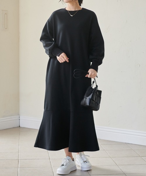 セール】裏起毛ペプラムスウェットワンピース（ワンピース）｜RANAN