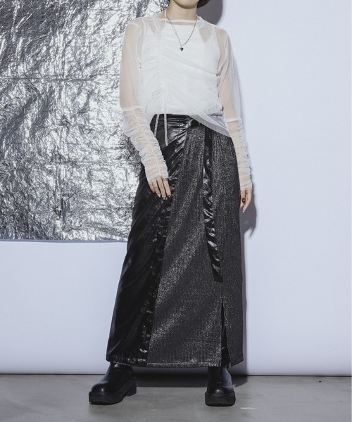 Ezick ANNONIM（エジックアノニム）の「Drawstring セットシアートップス（Tシャツ/カットソー・レディース・ブラック/ホワイト・FREE）」の3枚目の写真